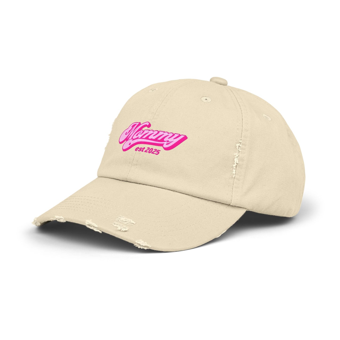 Stylish Distressed Hat - 'Mommy est 2025'