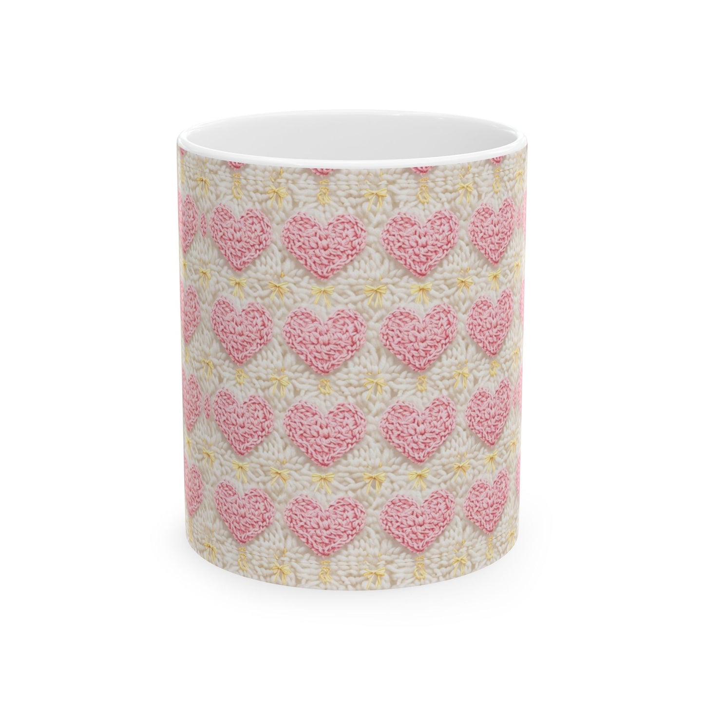 Crochet Love Heart Pattern Ceramic Mug - Perfect for Valentine's Day and Cozy Moments