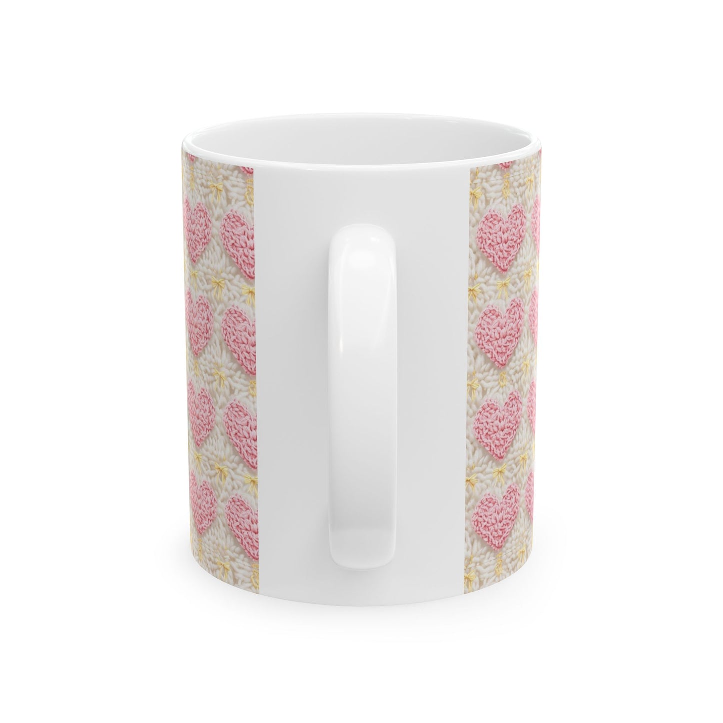 Crochet Love Heart Pattern Ceramic Mug - Perfect for Valentine's Day and Cozy Moments