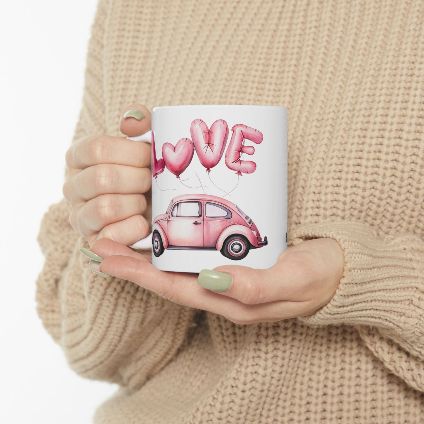 Vintage Love Car with Balloons Ceramic Mug - Ideal Gift