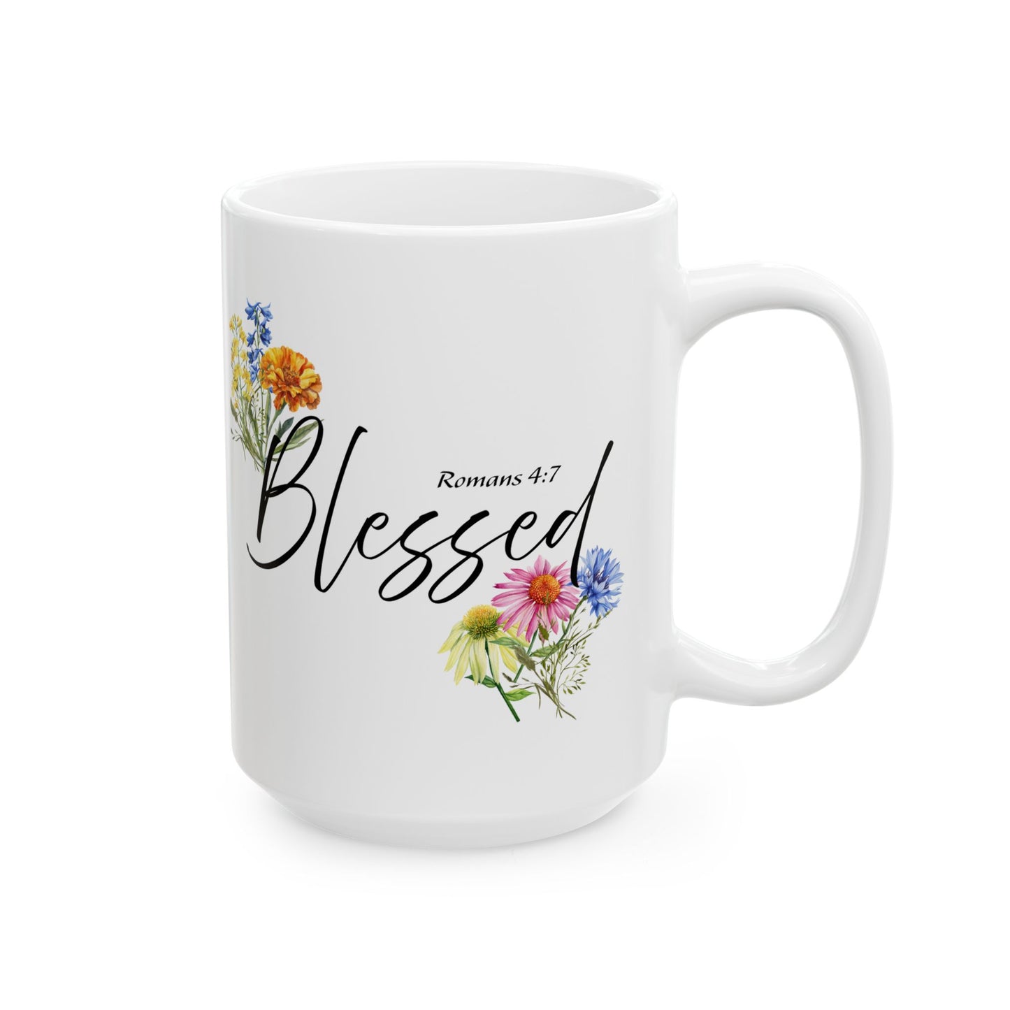 Blessed Floral Ceramic Mug, Inspirational Gift for Friends, Coffee Cup, Tea Mug, Home Decor