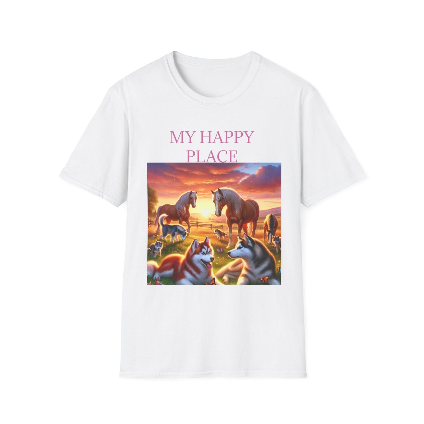 My Happy Place- Softstyle T-Shirt – Cozy Animal Scene Tee for Nature Lovers