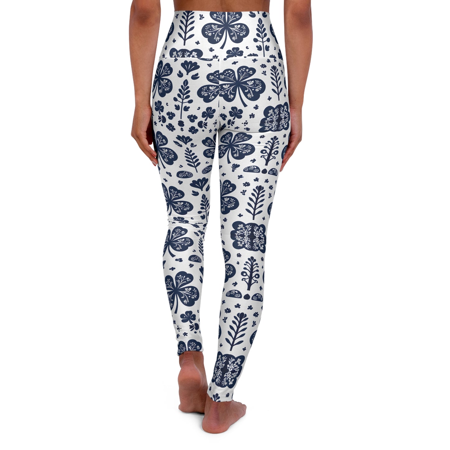 Chinoiserie Shamrock High Waisted Yoga Leggings, Activewear, Workout Pants, Fitness Apparel, Comfortable Leggings for Yoga, Fitness Gift, Athleisure