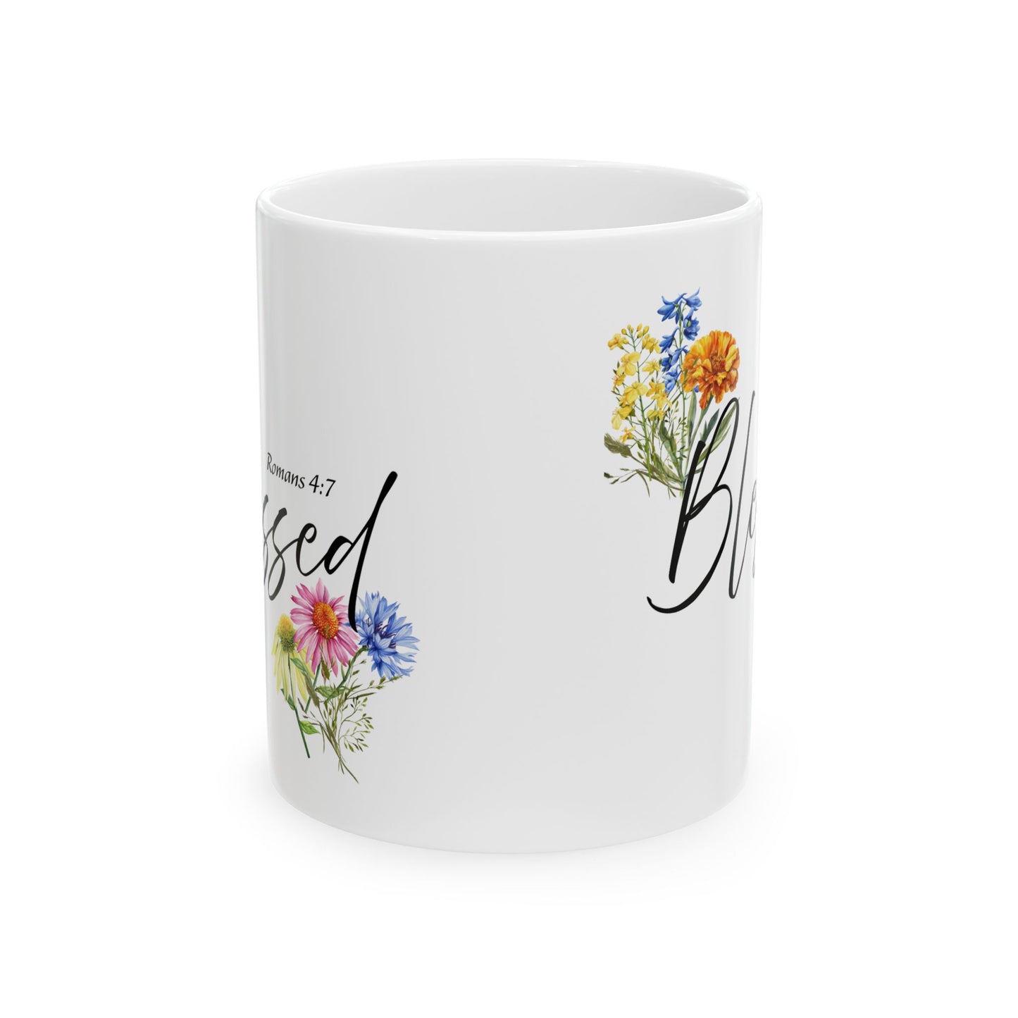 Blessed Floral Ceramic Mug, Inspirational Gift for Friends, Coffee Cup, Tea Mug, Home Decor