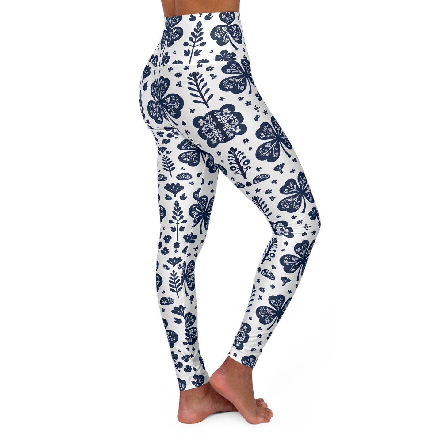 Chinoiserie Shamrock High Waisted Yoga Leggings, Activewear, Workout Pants, Fitness Apparel, Comfortable Leggings for Yoga, Fitness Gift, Athleisure