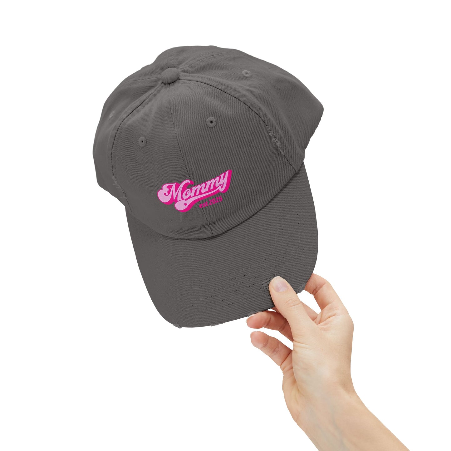 Stylish Distressed Hat - 'Mommy est 2025'