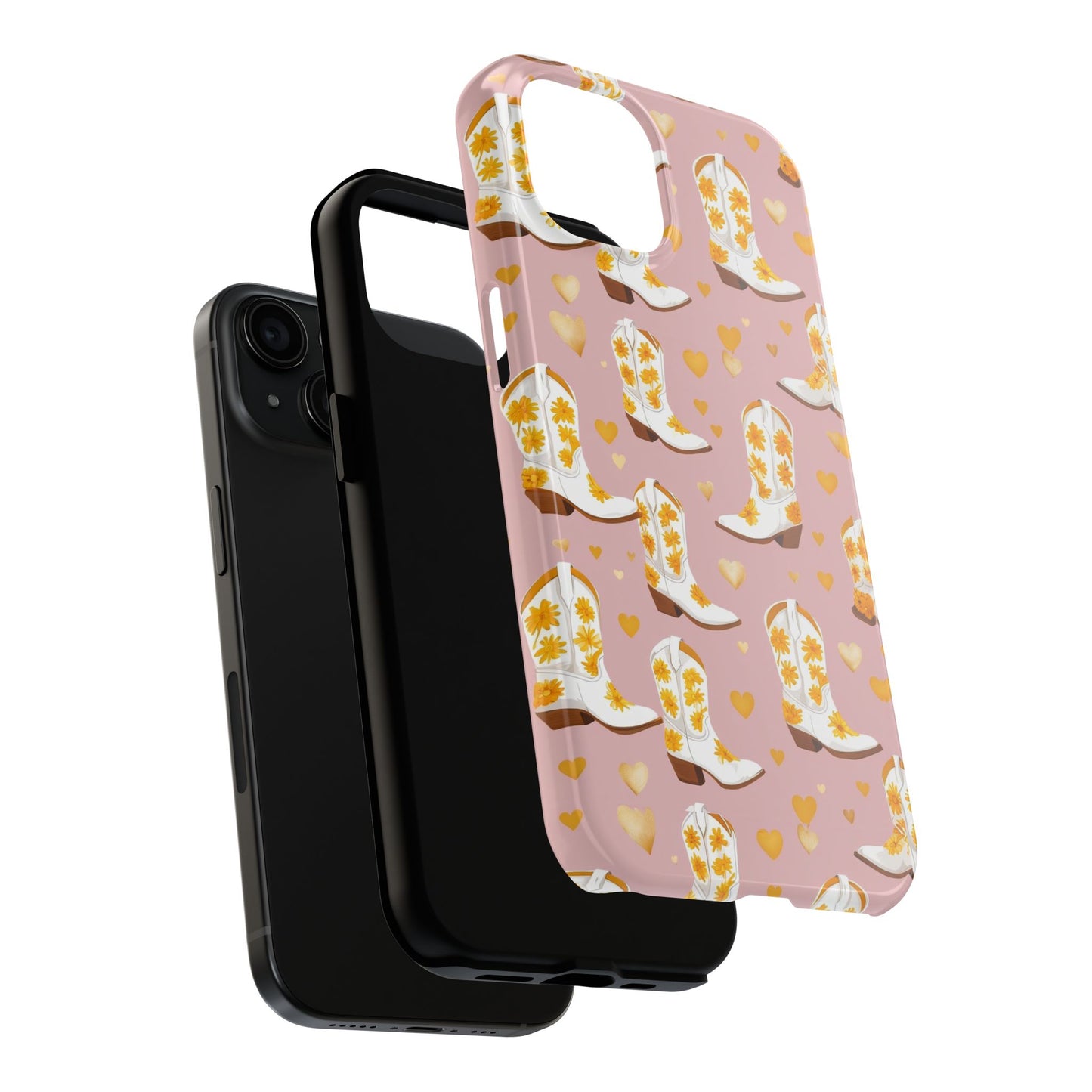 Vintage Cowgirl Boots & Hearts Phone Case - Tough & Stylish Floral Design