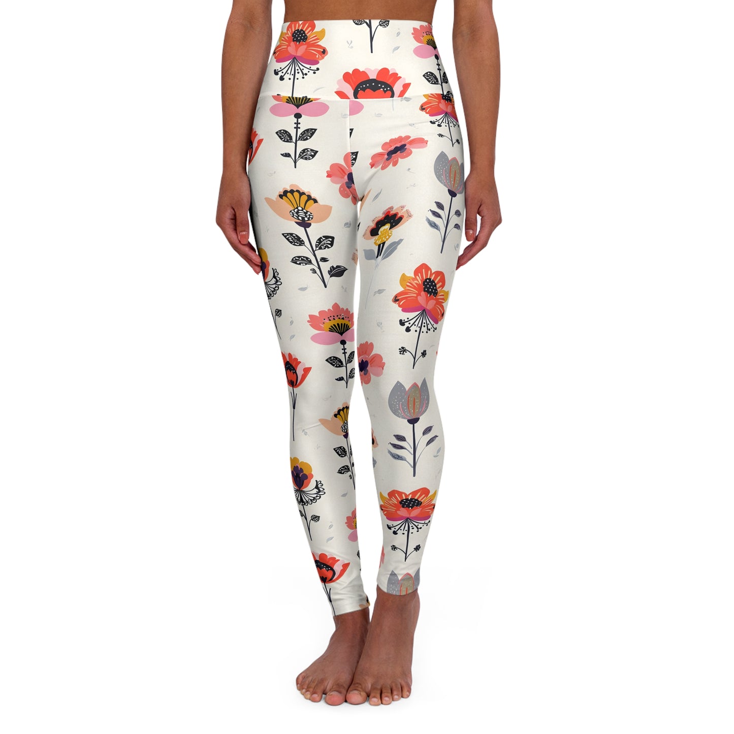 Floral High Waisted Yoga Leggings, Flower Print Workout Tights, Fitness Apparel, Activewear, Gift for Yogis