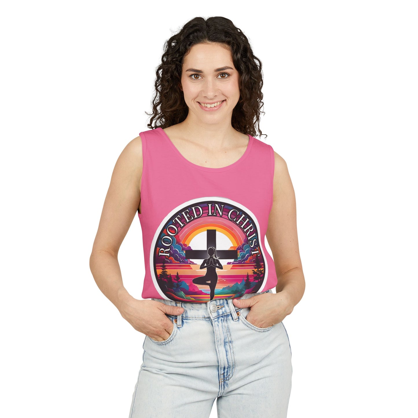 Rooted in Christ Tank Top, Spiritual Christian Yoga Apparel, Peaceful Jesus Vibes, Christian Exercise Gift