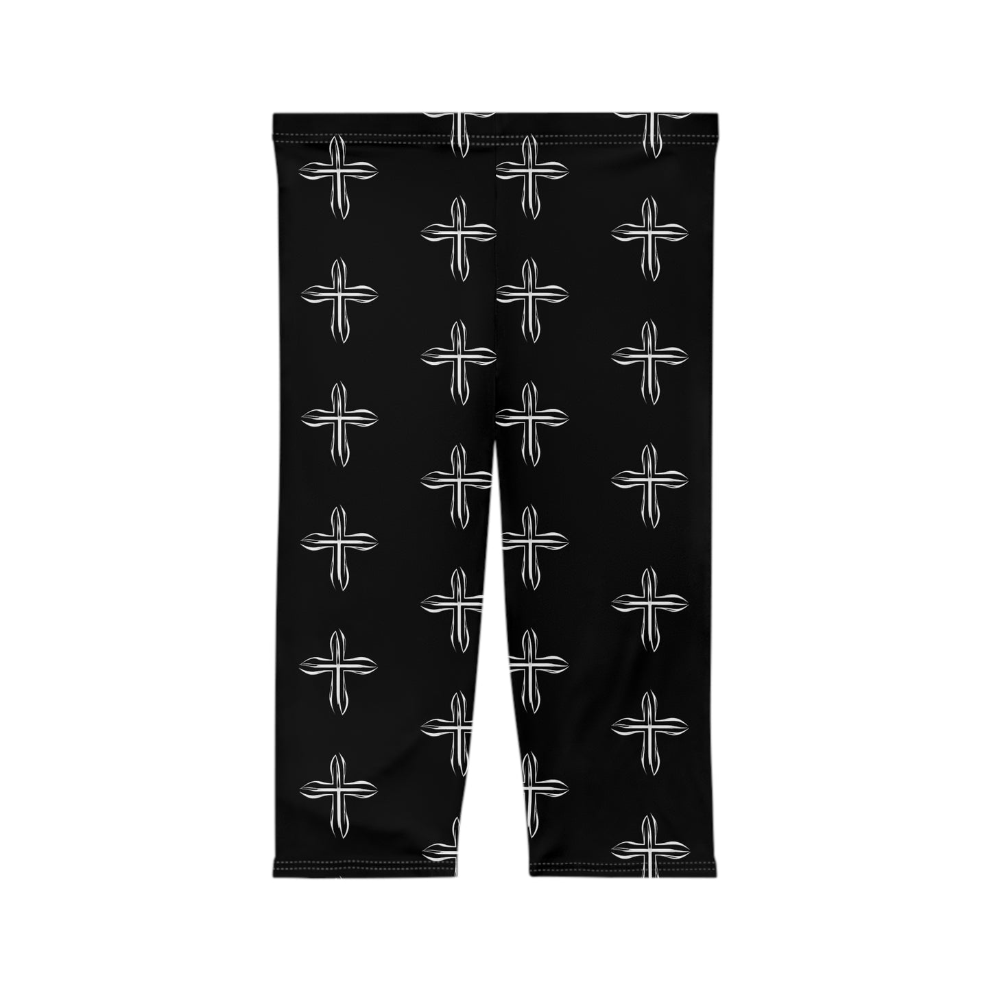 Stylish Black Cross Pattern Women’s Capri Leggings for Yoga, Fitness & Casual Wear