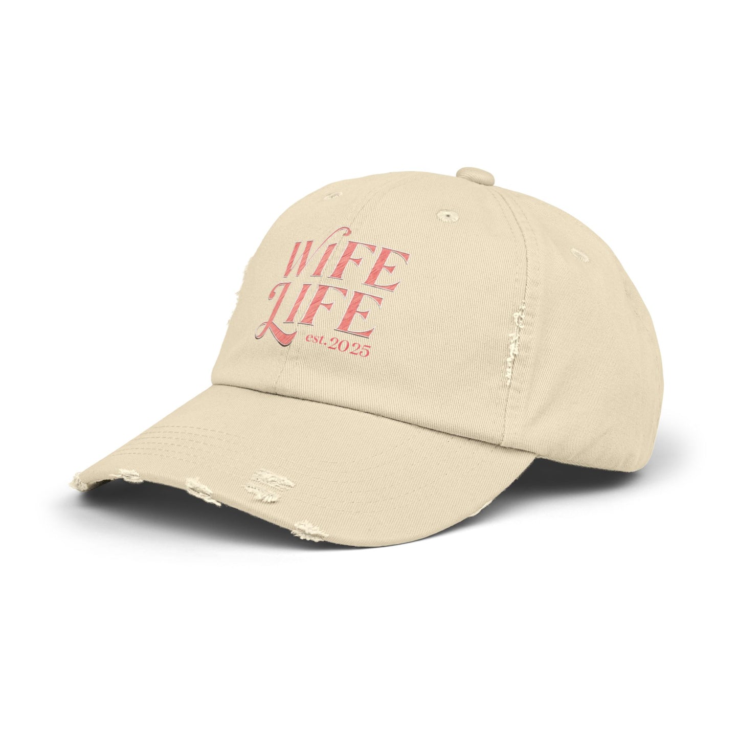 Wife Life Est. 2025 Distressed Ball Cap. Trendy Gift for Newlyweds and Proud Wives! Perfect for Celebrating New Beginnings