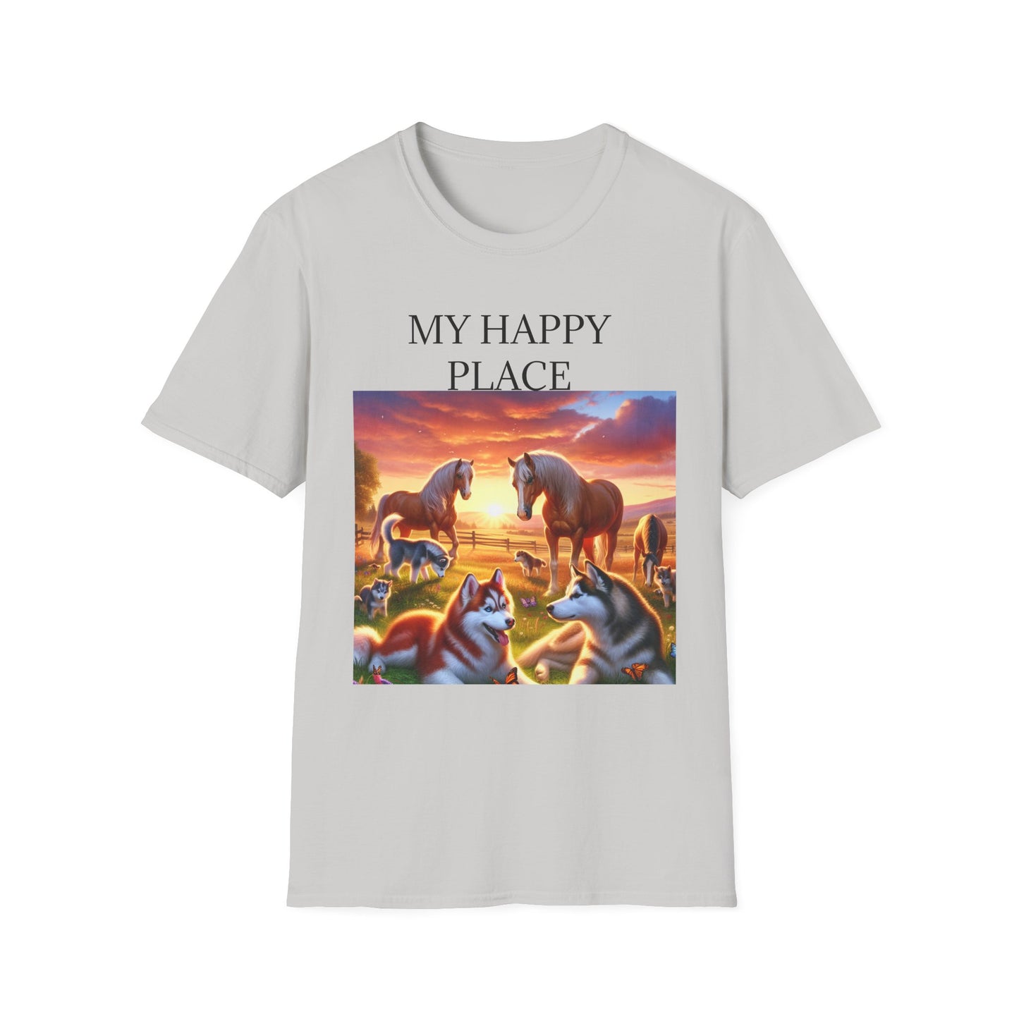 My Happy Place- Softstyle T-Shirt – Cozy Animal Scene Tee for Nature Lovers