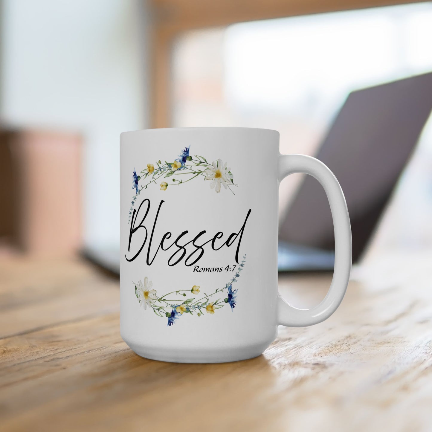 Blessed Floral Ceramic Mug - Inspirational Gift for Friends, Coffee Lovers, Spiritual Reminders, Home Decor, Holiday Gifts, 11oz 15oz Cups