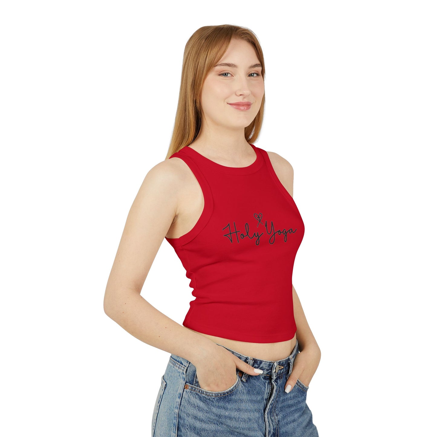 Holy Yoga Micro Rib Racer Tank Top - Christian Yoga Apparel, Workout Top, Fitness Gift, Jesus Follower Activewear