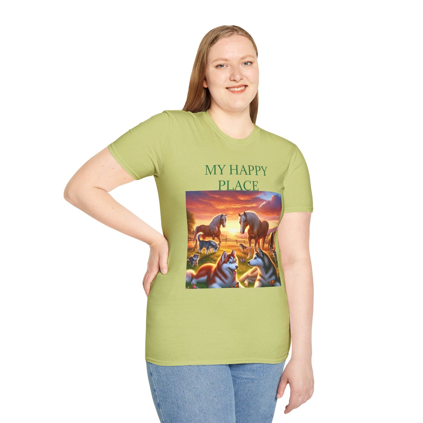 My Happy Place- Softstyle T-Shirt – Cozy Animal Scene Tee for Nature Lovers