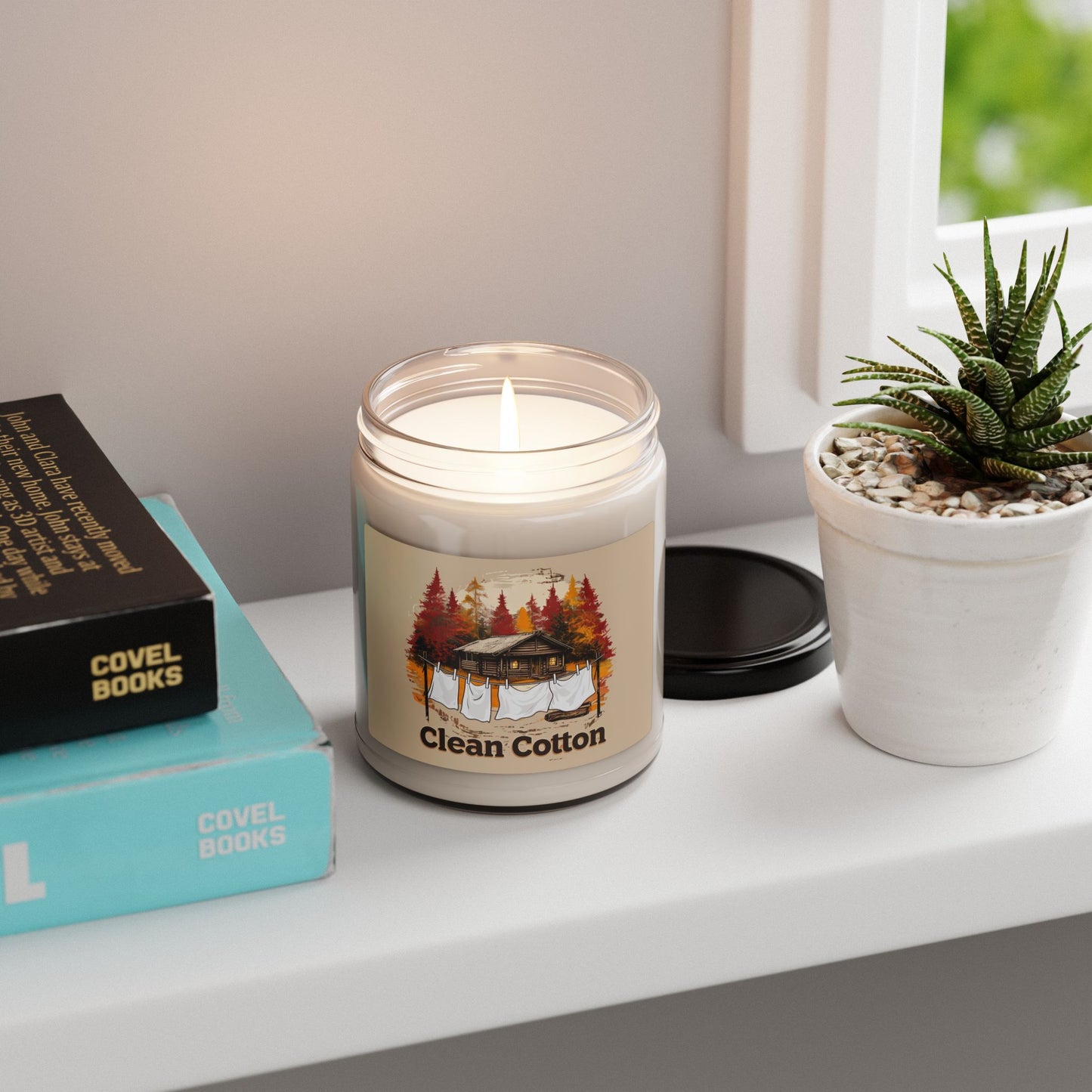 Clean Cotton Scented Soy Candle - Cozy Cabin Vibes, 9oz