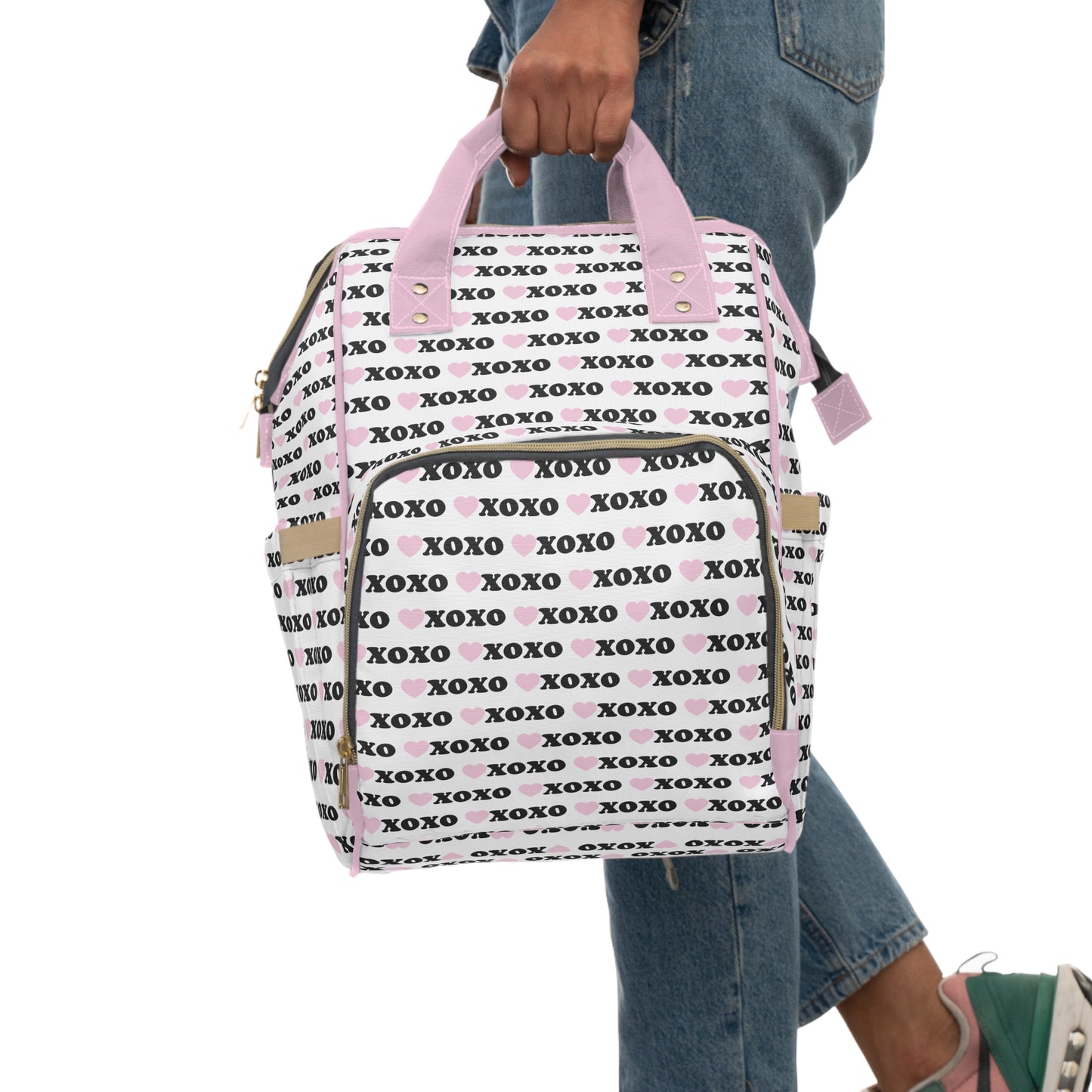 Stylish XOXO Hearts Multifunctional Diaper Backpack - Perfect for Moms on the Go