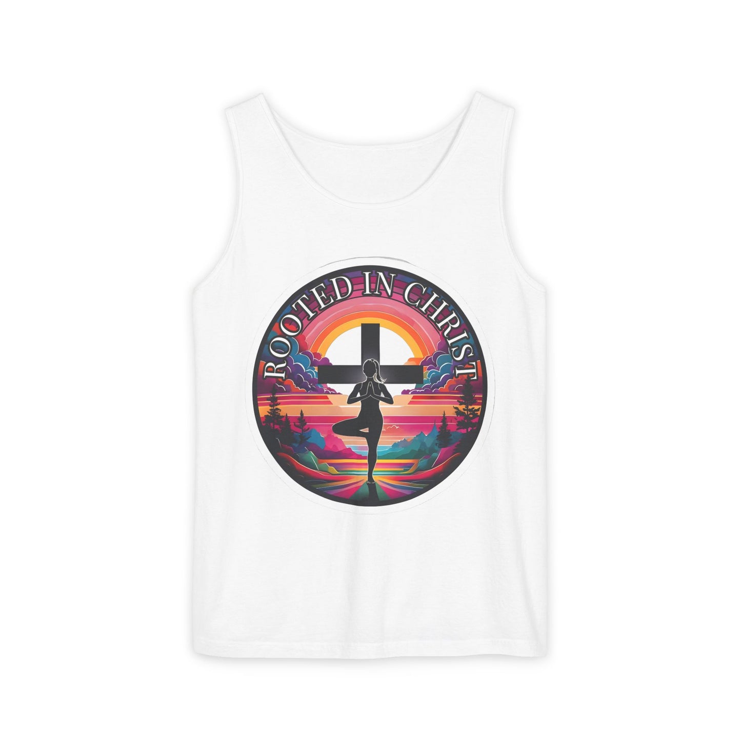 Rooted in Christ Tank Top, Spiritual Christian Yoga Apparel, Peaceful Jesus Vibes, Christian Exercise Gift