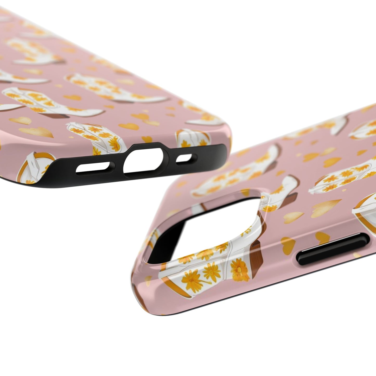 Vintage Cowgirl Boots & Hearts Phone Case - Tough & Stylish Floral Design