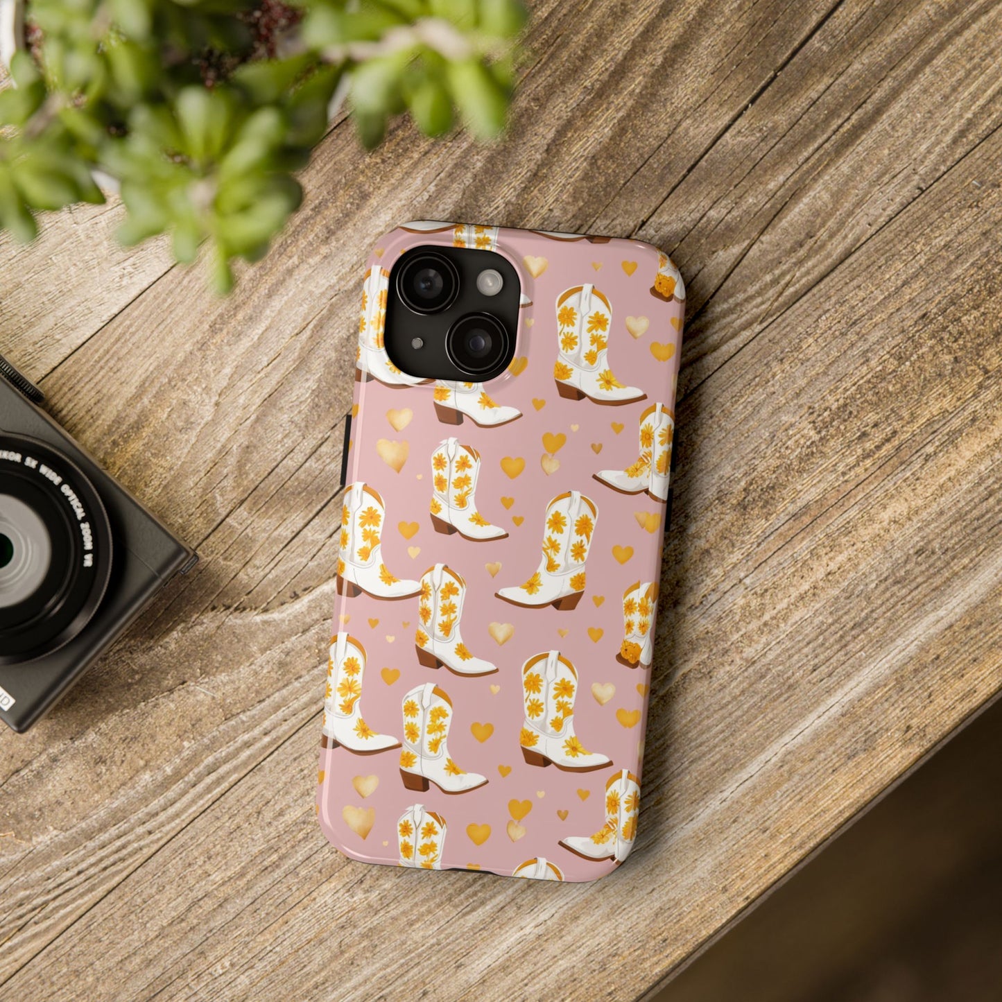 Vintage Cowgirl Boots & Hearts Phone Case - Tough & Stylish Floral Design