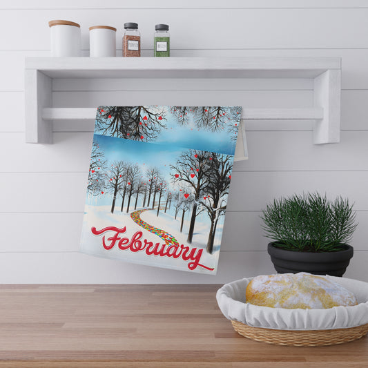 February Tea Towels: Winter Wonderland Cotton Decor, Seasonal Kitchen Towels, Holiday Gift, Home Decor, Cozy Kitchen