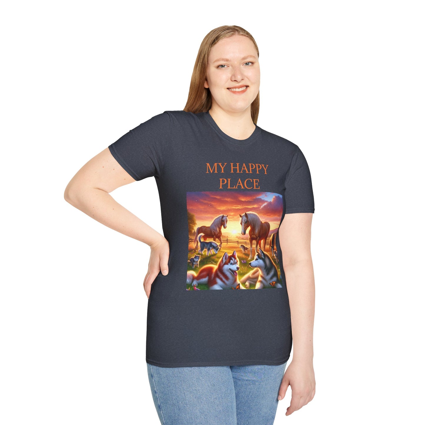 My Happy Place- Softstyle T-Shirt – Cozy Animal Scene Tee for Nature Lovers