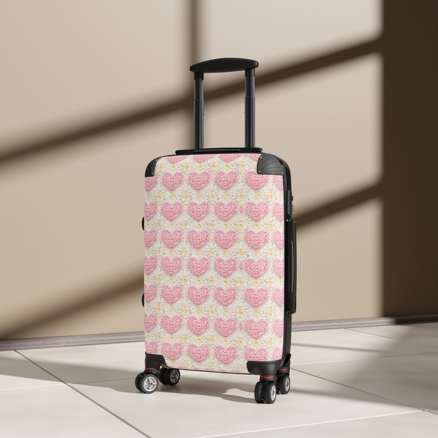 Crochet Romantic Hearts Pattern Suitcase - Stylish Carry-On Luggage for Travel Lovers