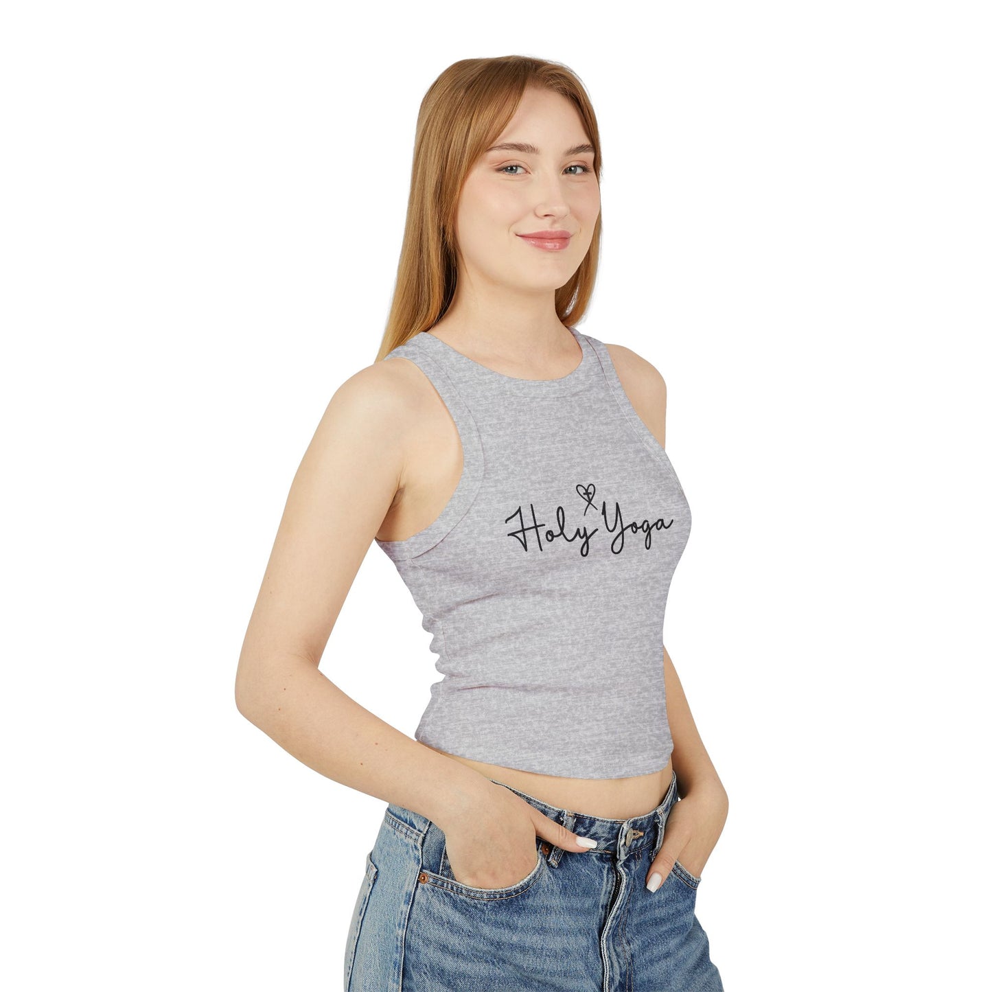 Holy Yoga Micro Rib Racer Tank Top - Christian Yoga Apparel, Workout Top, Fitness Gift, Jesus Follower Activewear