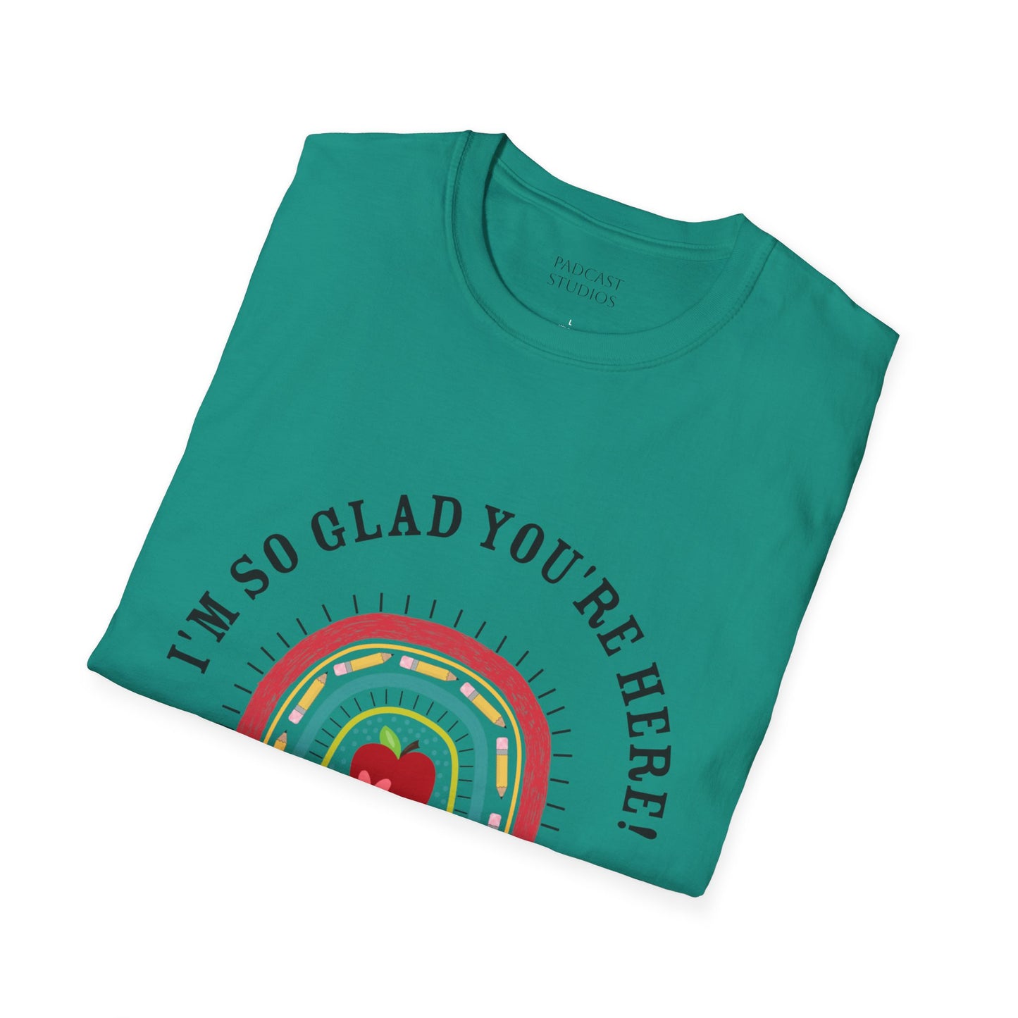 ''m So Glad You're Here! Rainbow, Apple Teacher Graphic T-Shirt Design, Perfect for Gifts, Casual Wear, Teacher Gift, Friends