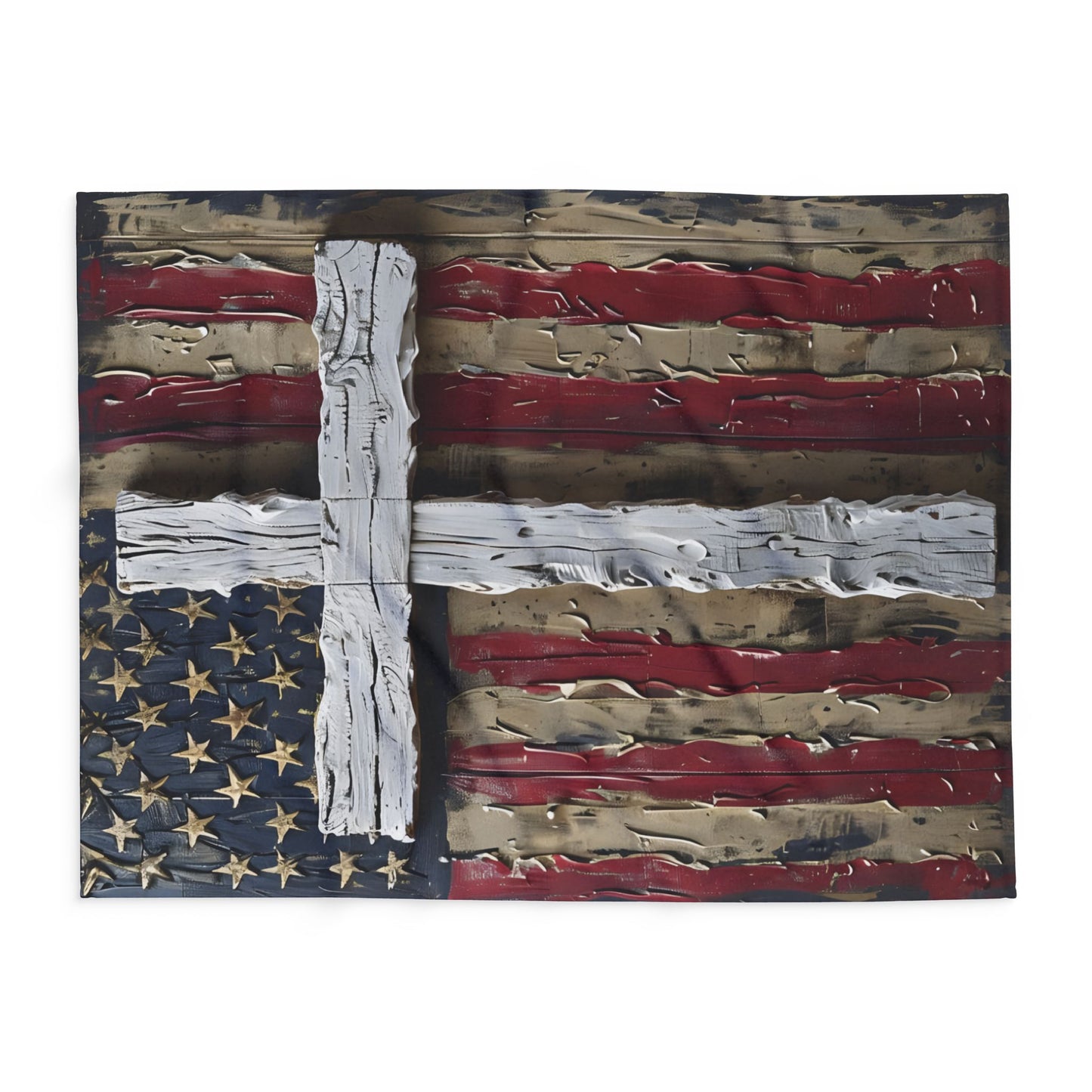 Patriotic Cross Fleece Blanket - Cozy American Flag Throw for Comfort & Faith