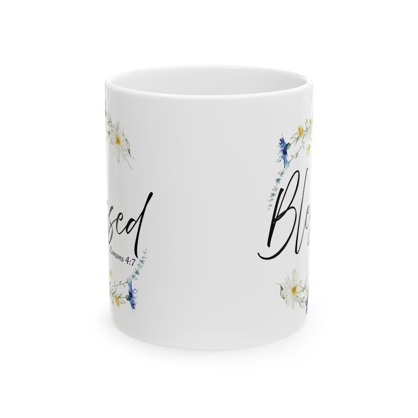 Blessed Floral Ceramic Mug - Inspirational Gift for Friends, Coffee Lovers, Spiritual Reminders, Home Decor, Holiday Gifts, 11oz 15oz Cups