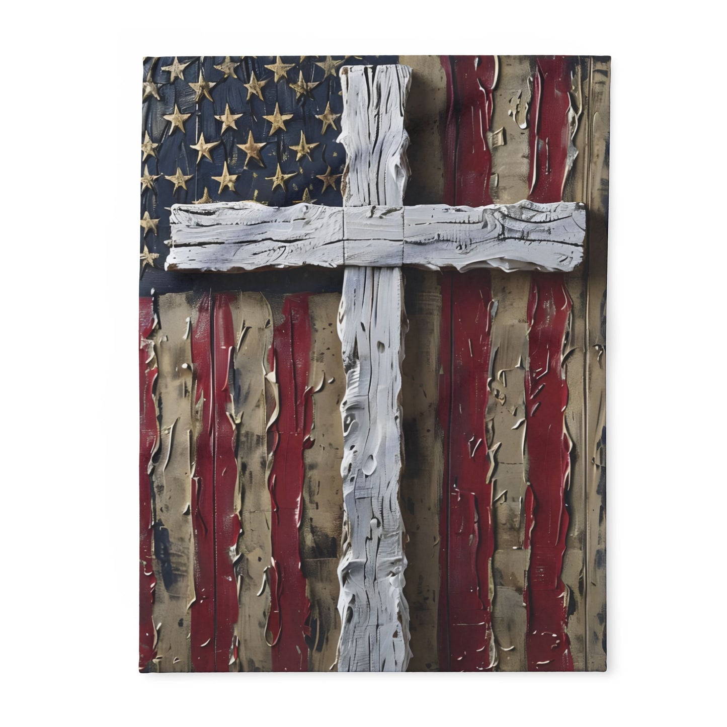 Patriotic Cross Fleece Blanket - Cozy American Flag Throw for Comfort & Faith