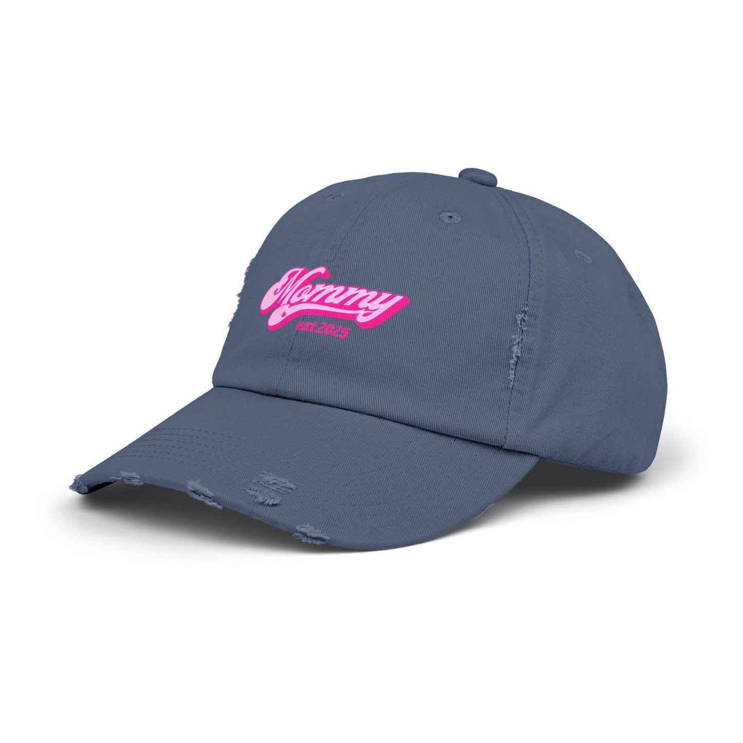 Stylish Distressed Hat - 'Mommy est 2025'