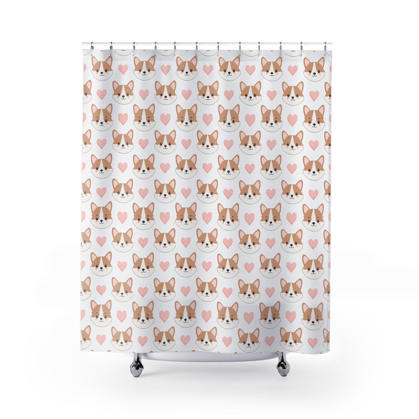 Adorable Corgi Shower Curtain with Hearts - Fun Decor for Pet Lovers