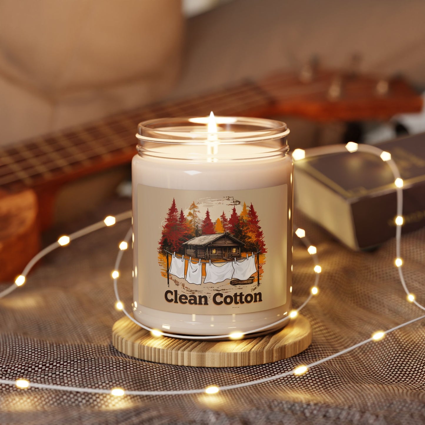 Clean Cotton Scented Soy Candle - Cozy Cabin Vibes, 9oz
