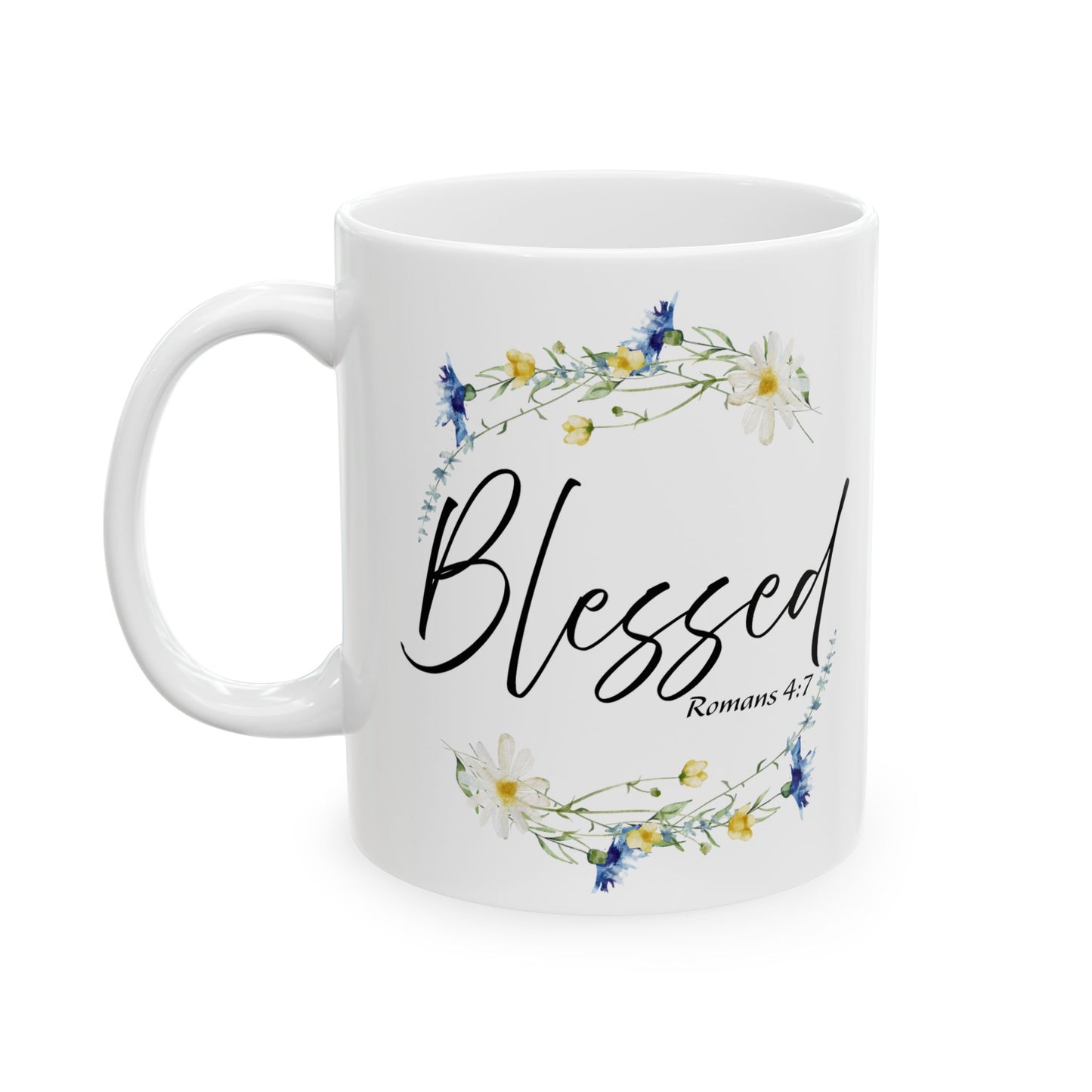 Blessed Floral Ceramic Mug - Inspirational Gift for Friends, Coffee Lovers, Spiritual Reminders, Home Decor, Holiday Gifts, 11oz 15oz Cups