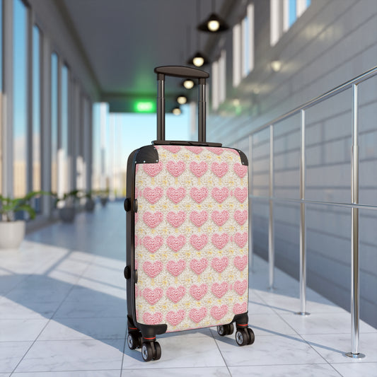 Crochet Romantic Hearts Pattern Suitcase - Stylish Carry-On Luggage for Travel Lovers