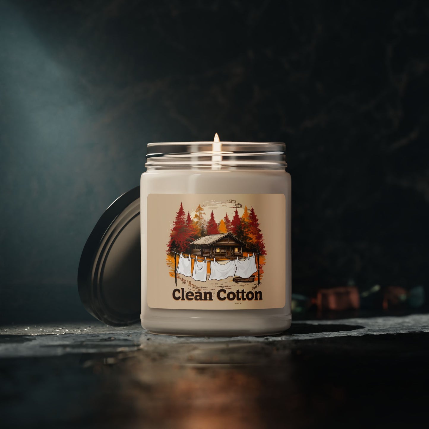 Clean Cotton Scented Soy Candle - Cozy Cabin Vibes, 9oz