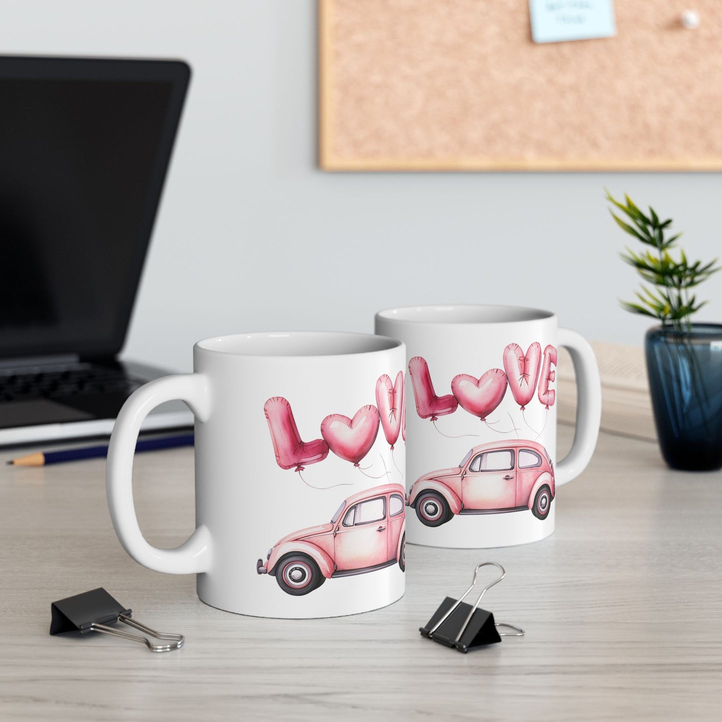 Vintage Love Car with Balloons Ceramic Mug - Ideal Gift