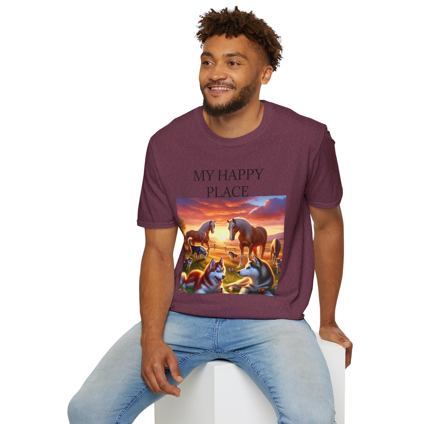 My Happy Place- Softstyle T-Shirt – Cozy Animal Scene Tee for Nature Lovers