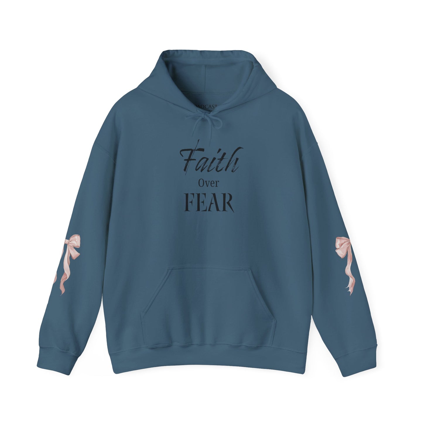 Faith Over Fear Hooded Sweatshirt - Cozy Inspirational Gift, Self-Care, Mindfulness, Motivational Wear, Pink Bows Hoodie