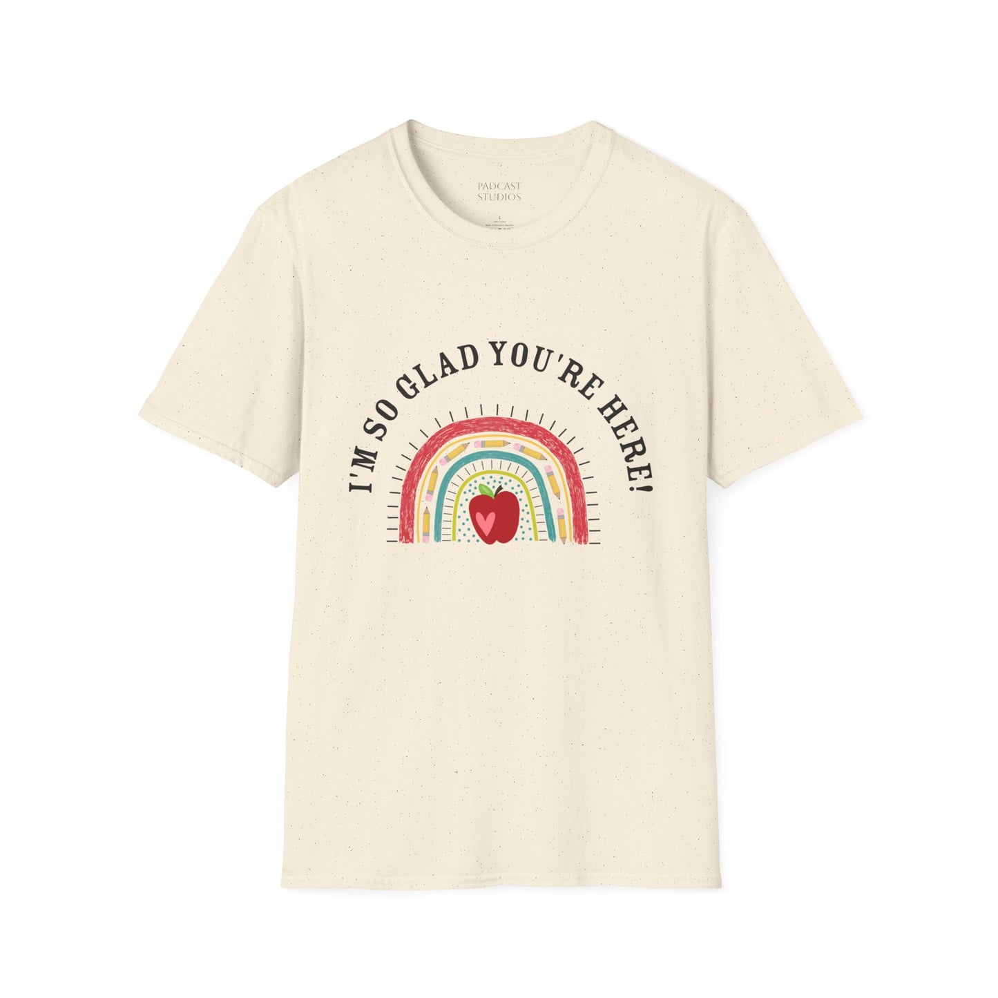 ''m So Glad You're Here! Rainbow, Apple Teacher Graphic T-Shirt Design, Perfect for Gifts, Casual Wear, Teacher Gift, Friends
