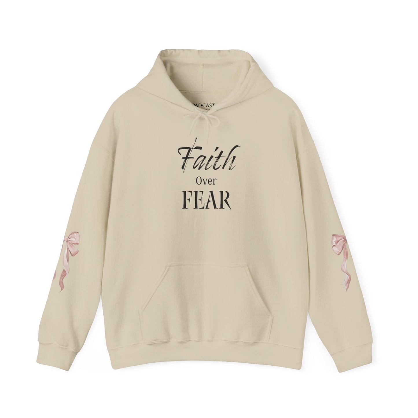 Faith Over Fear Hooded Sweatshirt - Cozy Inspirational Gift, Self-Care, Mindfulness, Motivational Wear, Pink Bows Hoodie