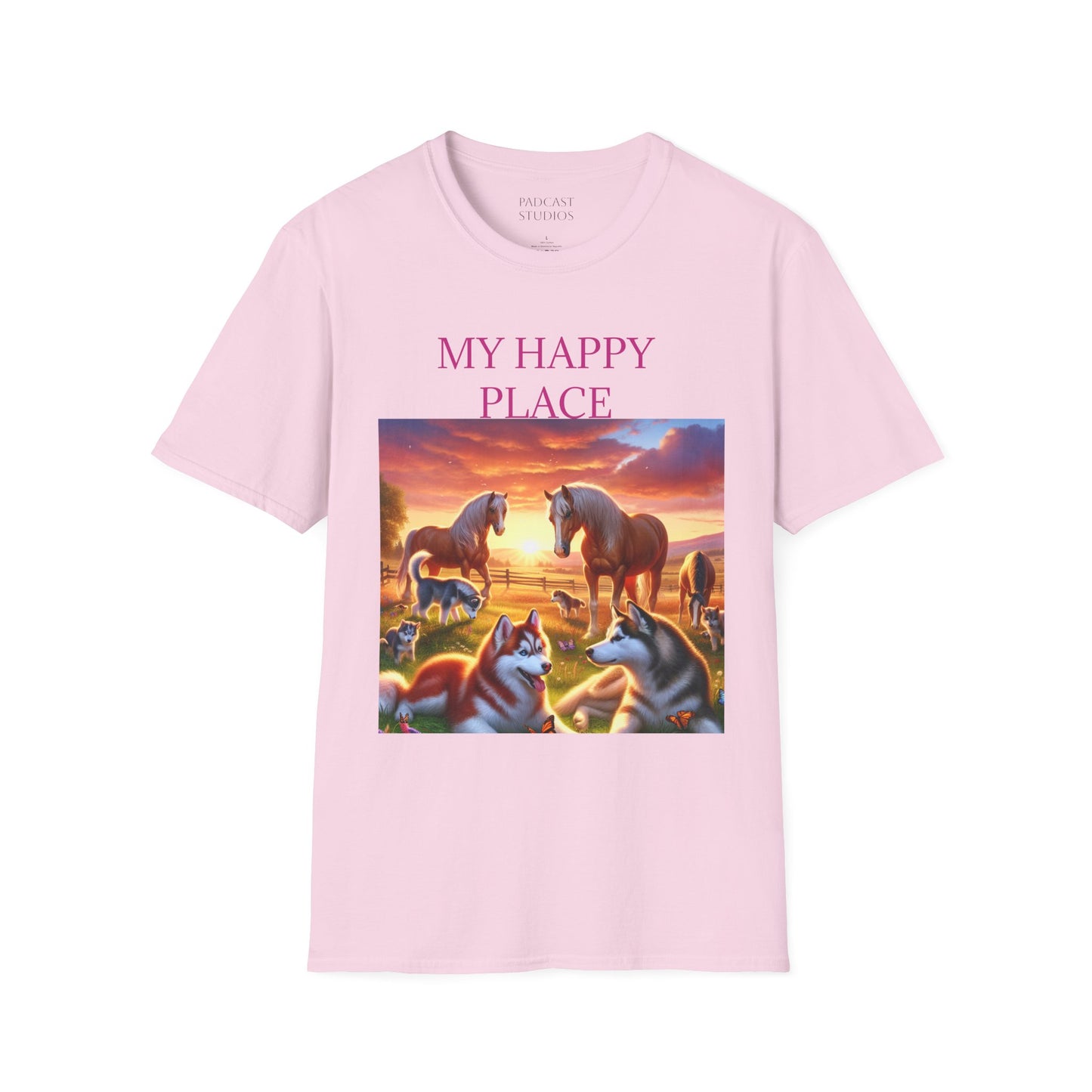My Happy Place- Softstyle T-Shirt – Cozy Animal Scene Tee for Nature Lovers