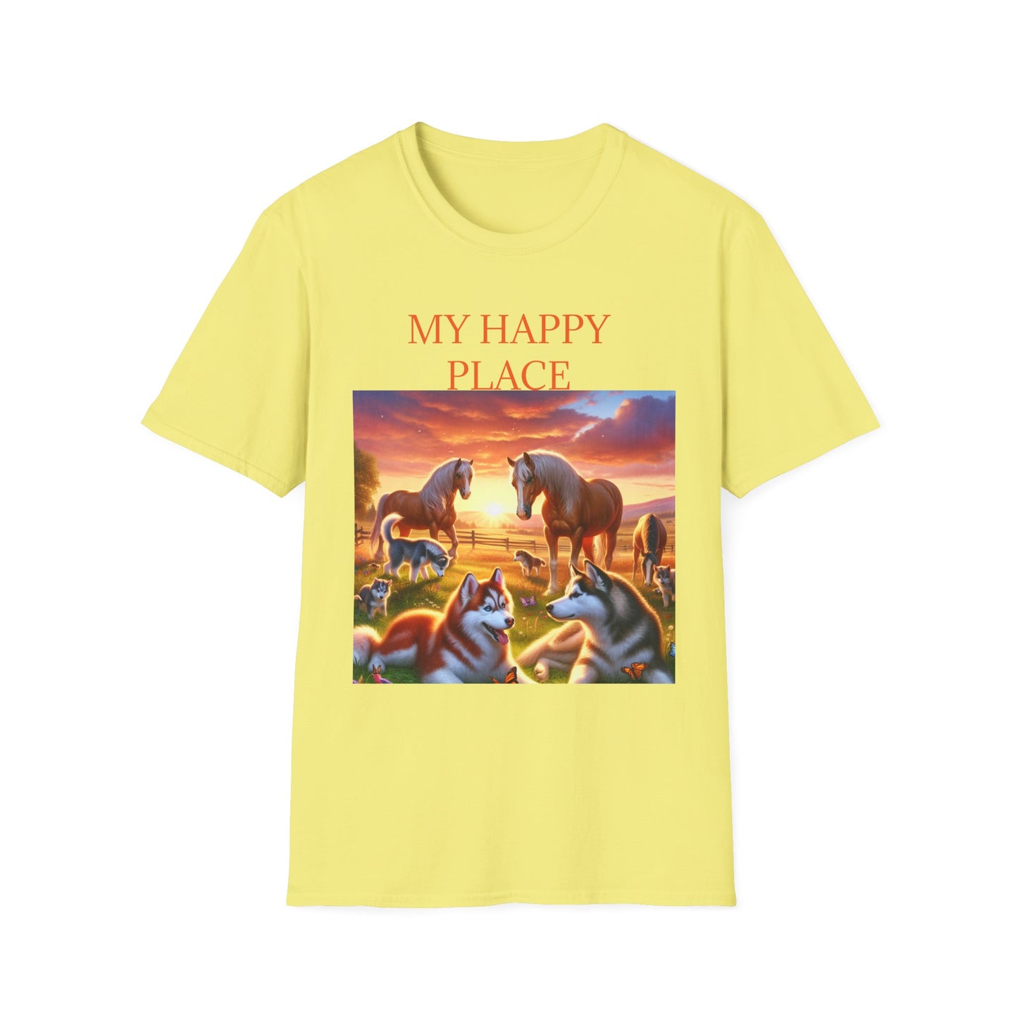 My Happy Place- Softstyle T-Shirt – Cozy Animal Scene Tee for Nature Lovers