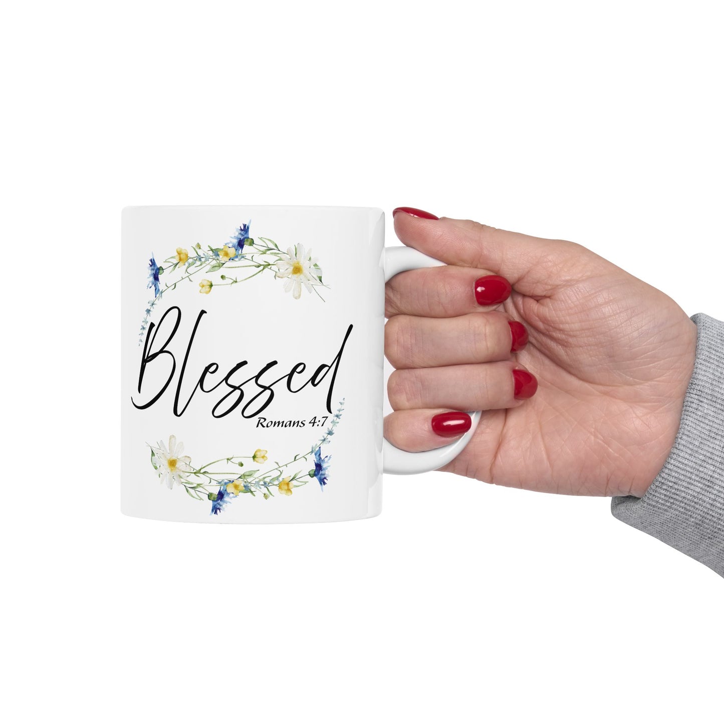 Blessed Floral Ceramic Mug - Inspirational Gift for Friends, Coffee Lovers, Spiritual Reminders, Home Decor, Holiday Gifts, 11oz 15oz Cups