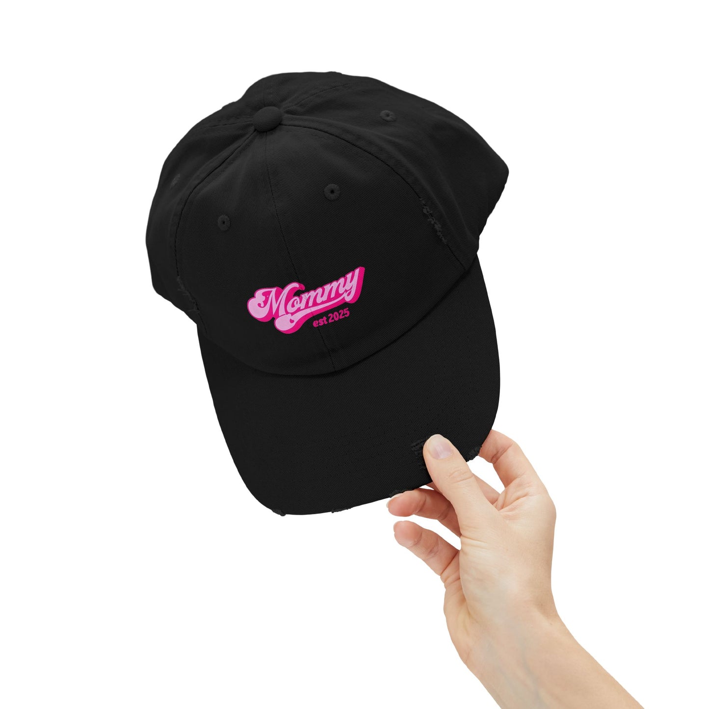 Stylish Distressed Hat - 'Mommy est 2025'