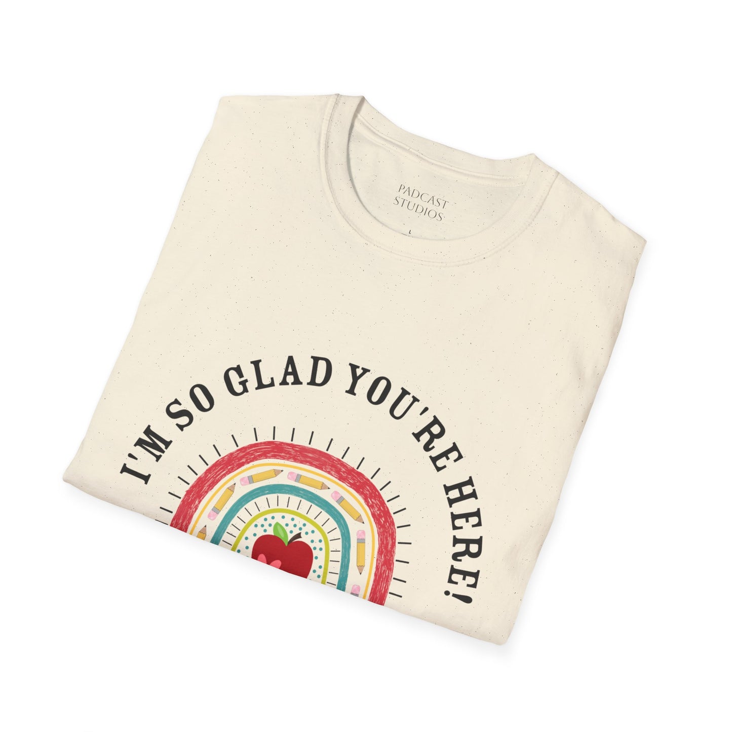 ''m So Glad You're Here! Rainbow, Apple Teacher Graphic T-Shirt Design, Perfect for Gifts, Casual Wear, Teacher Gift, Friends
