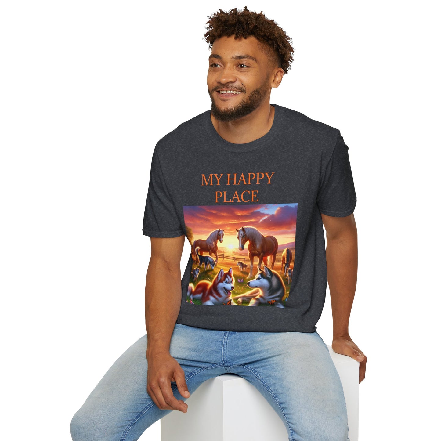 My Happy Place- Softstyle T-Shirt – Cozy Animal Scene Tee for Nature Lovers