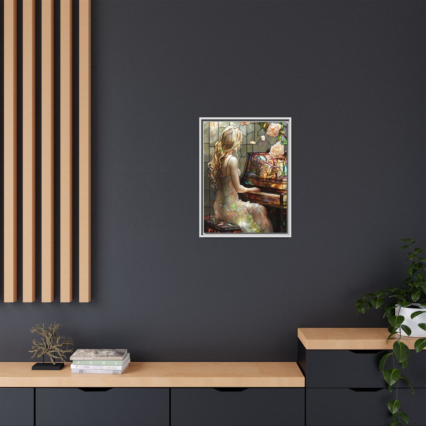 Canvas Print, Floral Piano Design, Stained Glass Art, Music Lover Gift, Home Decor, Mother's Day Gift, Wall Art, Framed Decor, Living Room